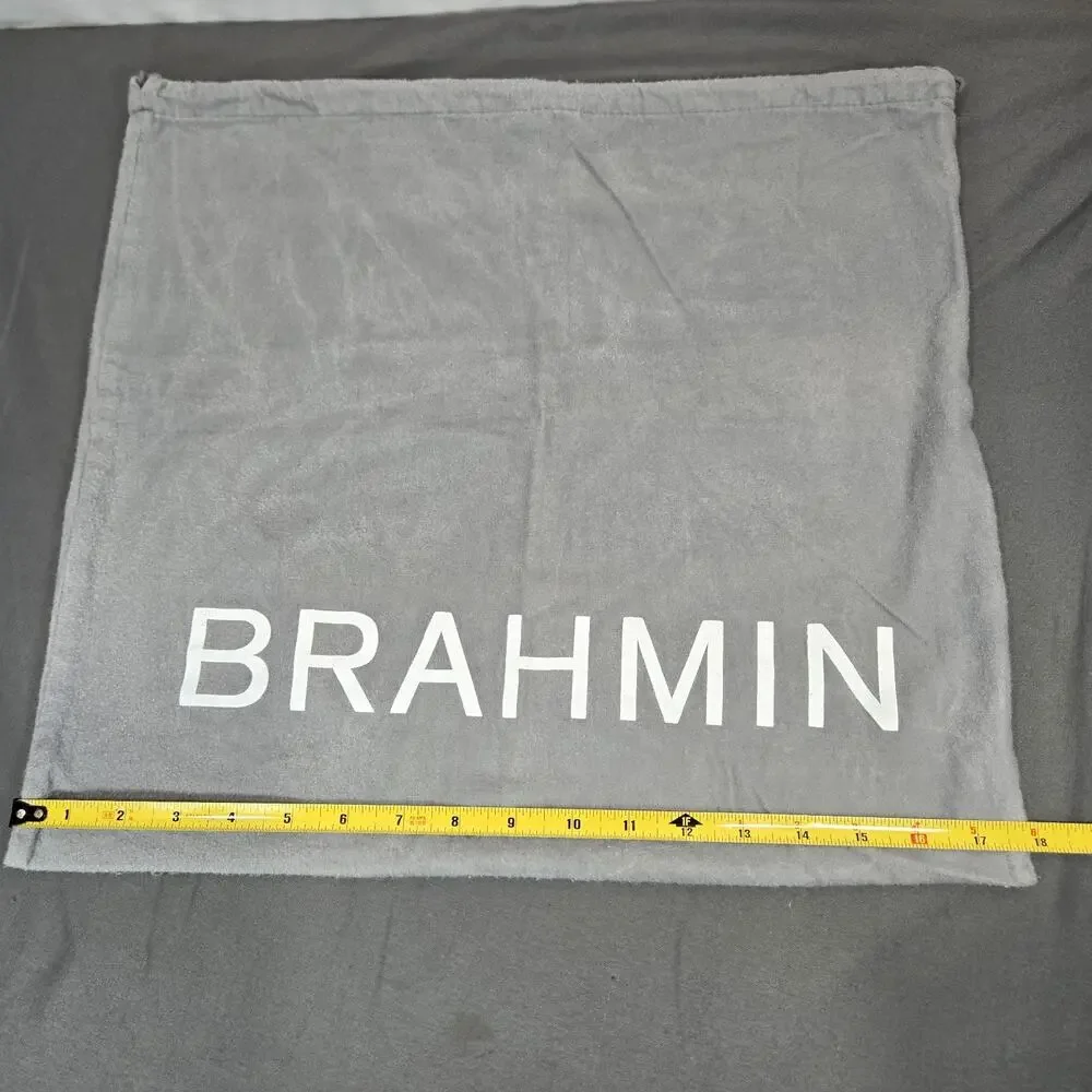Brahmin Gray Velvet Flannel Drawstring Dust Bag White Block Logo 18x16